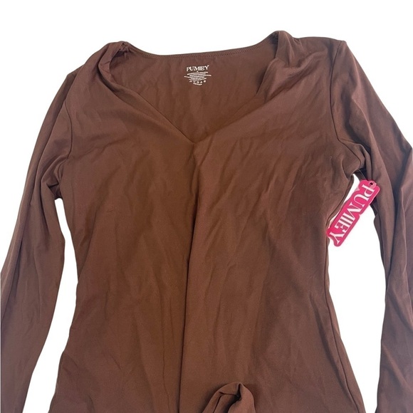 NET PUMIEY chocolate brown long sleeve body suit. Womens size Medium. So soft! - Picture 3 of 5